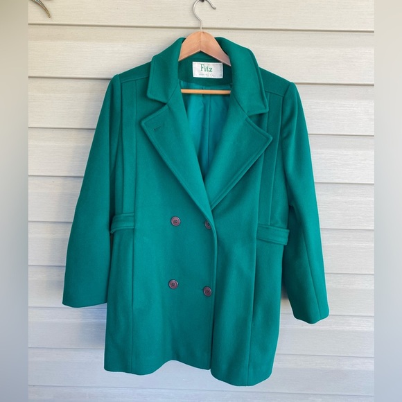 FITZ vintage wool womens peacoat kelly green union rare classy preppy 60s sz 8 - Picture 1 of 16